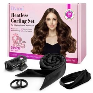 Tivlon 5pc Set Heatless Curling Rod 60” Long Curler All Hair Types Black New!